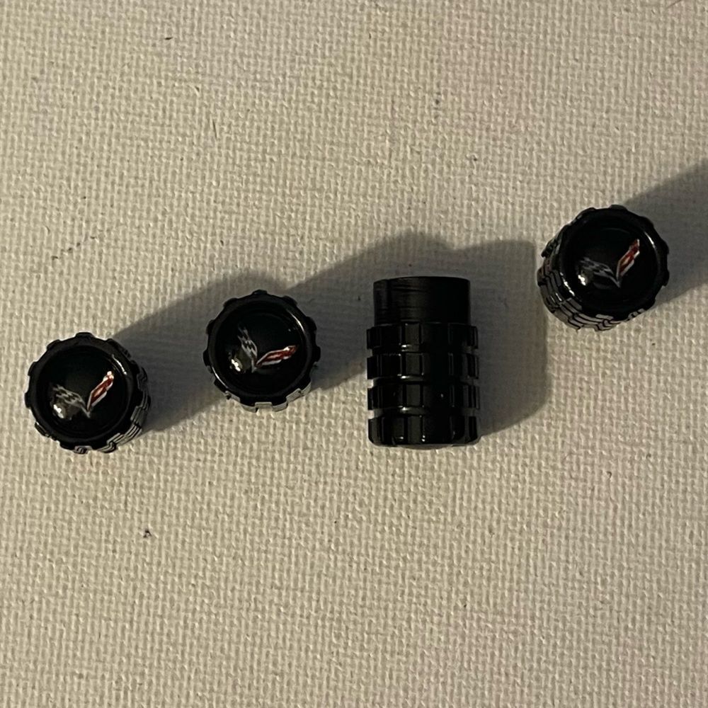 Corvette Valve Stem Caps in Black with Logo NWT